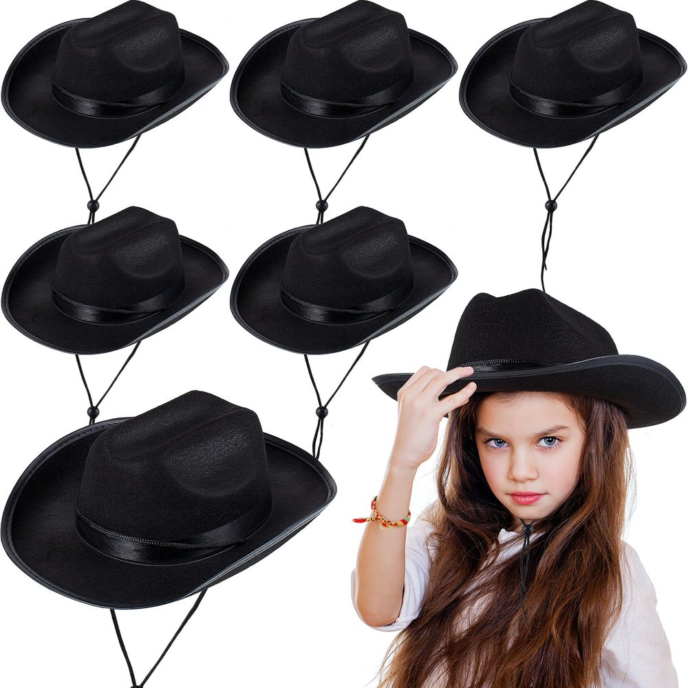 Hercicy 6 Pcs Black Cowboy Hats Kids Toddler Cowgirl Hat for Boys Girls Child Baby Costume Accessories Western Birthday Party Supplies