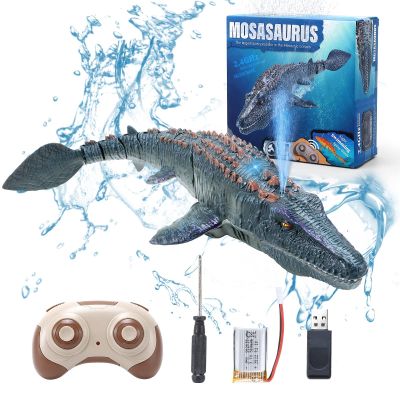 fromeasy Remote Control Dinosaur Toys for Kids 3 4 5 6 7, Mosasaurus Diving Toys RC Boat with Light and Spray Water for Swimming Pool Lake Bathroom Ocean Protector Bath Toys