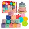SpringFlower 3 in 1 Montessori Toys for Babies 0-3-6-12 Months, Soft Baby Teething, Stacking Building Blocks for Infants, Sensory Developmental Education Toys for Toddler Baby 12-18 Months,22 PCS view 1