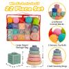 SpringFlower 3 in 1 Montessori Toys for Babies 0-3-6-12 Months, Soft Baby Teething, Stacking Building Blocks for Infants, Sensory Developmental Education Toys for Toddler Baby 12-18 Months,22 PCS view 2