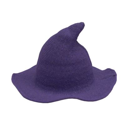 BULINGNA Halloween Witch Hat for Women Girls, Foldable Wide Brim Spire Knitted Wool Wizard Hat for Halloween Party Cosplay Costume (Kids, Purple)