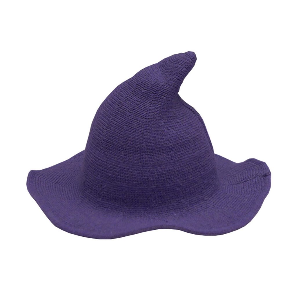 BULINGNA Halloween Witch Hat for Women Girls, Foldable Wide Brim Spire Knitted Wool Wizard Hat for Halloween Party Cosplay Costume (Kids, Purple)