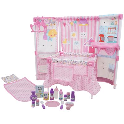 509 Crew BnB Pink Doll Furniture Set - 14'' Baby Doll, Built in Highchair & Play Yard, Accessories, Kids Pretend Sleep Play Set Ages 3+ (T797025)