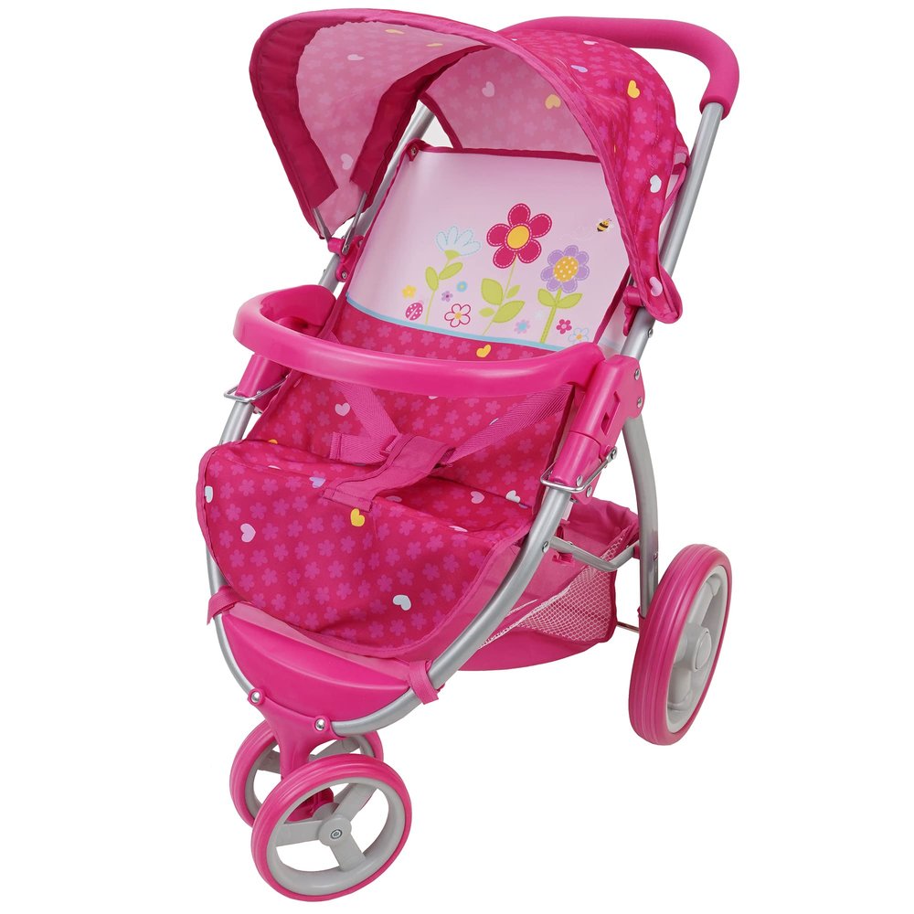 509 Crew Garden Doll Jogger Stroller - Kids Pretend Play, Front Bumper Bar, Swivel Wheels, Safety Harness & Retractable Canopy, Ages 3+