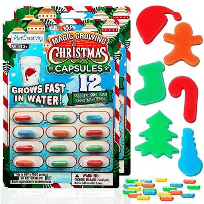 ArtCreativity Magic Growing Christmas Capsules, 2 Packs with 12 Expanding Capsules Each, Grow in Water, Cute Color Variety, Kids Christmas Party Favors, Contest Prize or Gift Idea