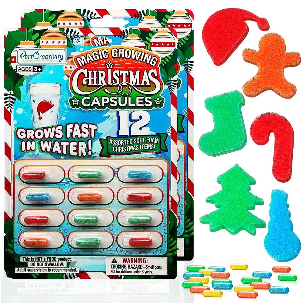 ArtCreativity Magic Growing Christmas Capsules, 2 Packs with 12 Expanding Capsules Each, Grow in Water, Cute Color Variety, Kids Christmas Party Favors, Contest Prize or Gift Idea