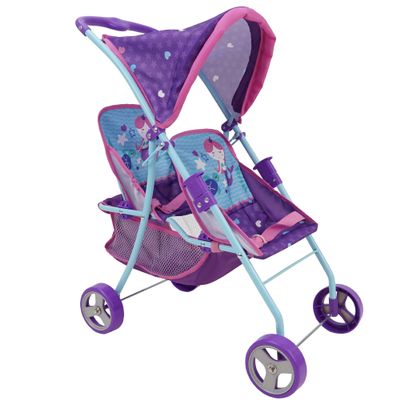 509 Crew Mermaid Twin Doll Stroller - Kids Pretend Play, Retractable Canopy, Easy to Fold for Storage & Travel, 2 Seats, Fits Dolls up to 18'', Ages 3+