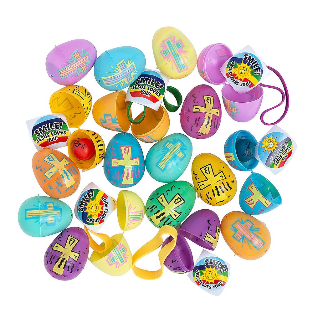2 1/4" Religious Toy-Filled Plastic Easter Egg Kit - Party Supplies - 96 Pieces