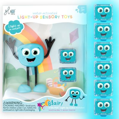 Glo Pals Water-Activated Bath Toy with 6 Reusable Light-Up Cubes for Sensory Play (Blair)