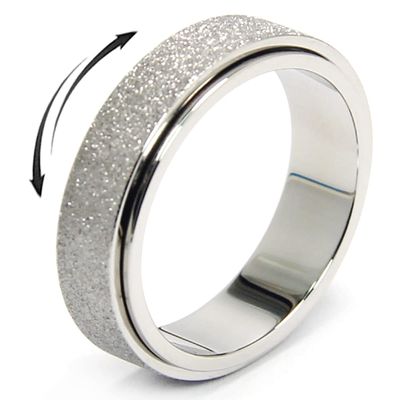 AmorArtSky Spinner Ring for Anxiety Relief Fidget: Anxiety Ring for Women Men, Titanium Stainless Steel Spinner Ring, 5 Colors, 6MM, Size 6, Sandblasted Finished Fidget Ring-Silver