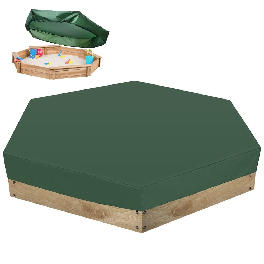 Waterproof Sandbox Cover Hexagon Oxford Cloth Green Anti UV Sandbox Protection Cover Pool Cover for Sandpit Toys Swimming Pool and Furniture (55 x 43inch)