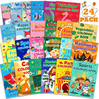 24Pack Small Coloring Books for Kids Ages 4-8, 8-12, Bulk Coloring Books for Kids Ages 2-4, Kids Birthday Party Gifts Classroom Activity, Mini Coloring Books Includes Summer, Christmas, Toy, Car