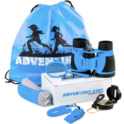 Adventure Kidz - Outdoor Exploration Kit, Childrens Toy Binoculars, Torch, Compass, Whistle, Magnifying Glass, Backpack. Great Kids Gift Set for Camping, Hiking, Educational and Pretend Play.