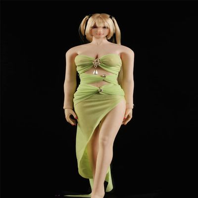 1/6 Scale Female Clothes, Female Long Skirt Dress with Strapless Ribbon Clothing for 12inch Seamless Action Figure Body Doll (JO21X-46 Green)