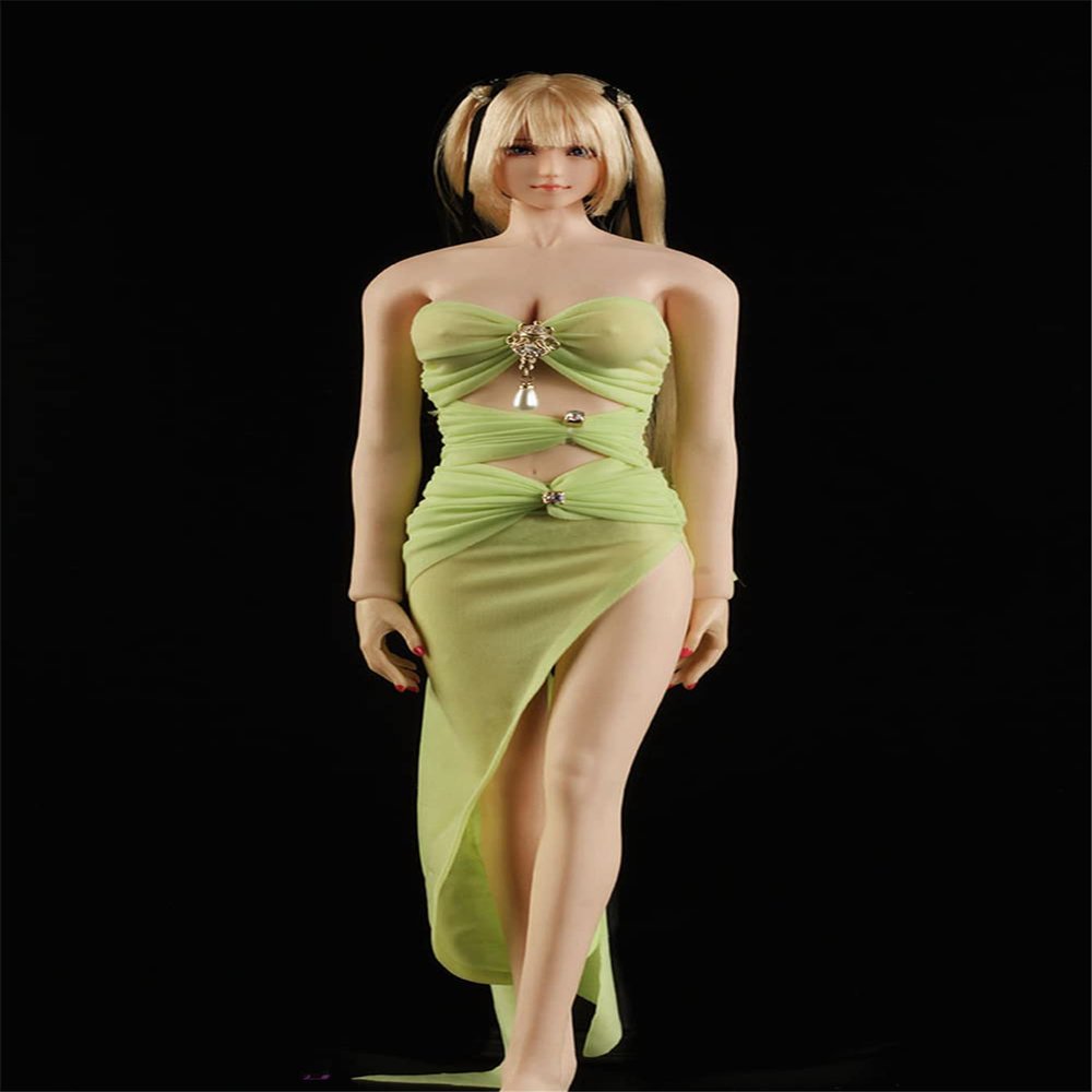 1/6 Scale Female Clothes, Female Long Skirt Dress with Strapless Ribbon Clothing for 12inch Seamless Action Figure Body Doll (JO21X-46 Green)