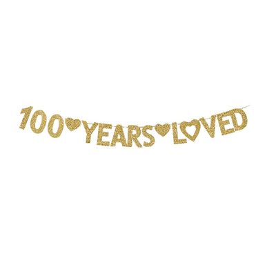 100 Years Loved Banner, Gold Glitter Happy 100th Birthday Party Decorations