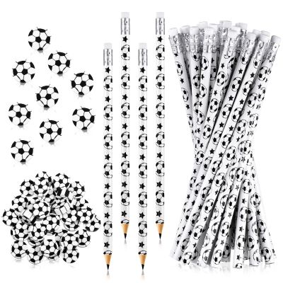 Tinlade 72 Pcs Soccer Pencils and Erasers for Kids Fun Wooden Pencils for Kids Boys Sports Themed Stuff Birthday Party Favors Gifts Goodie Bags Students Stationery Party School Office Supplies