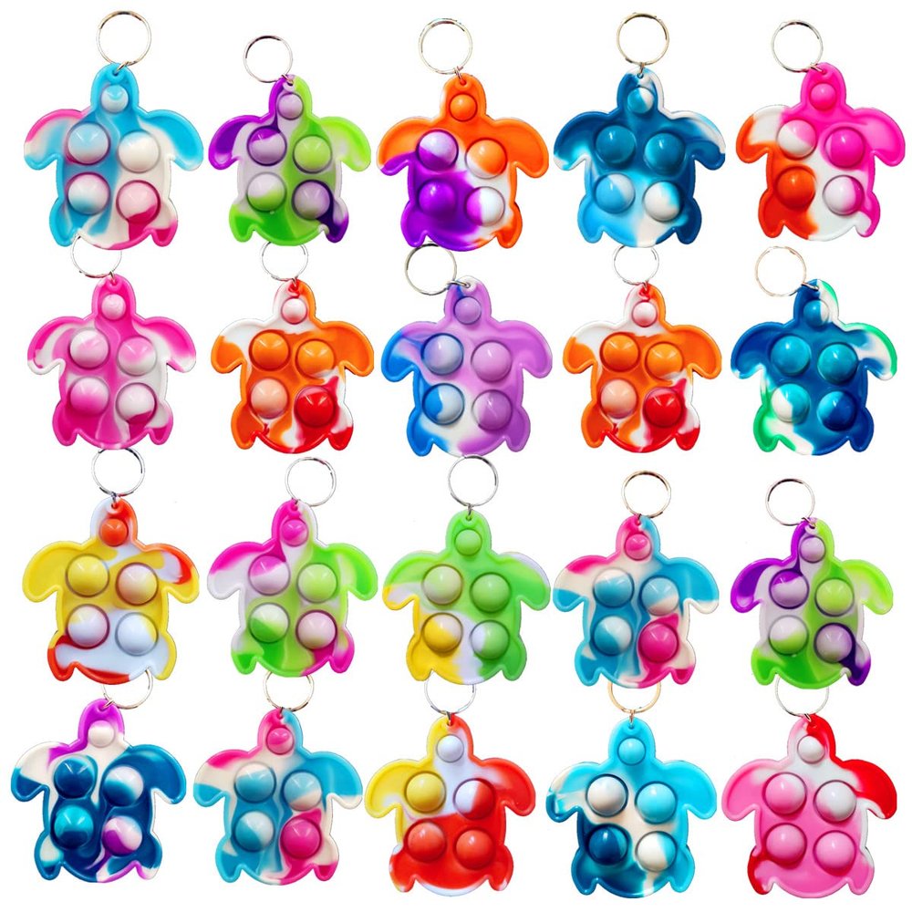 HOZKEAP 20 Packs Bulk Turtle Mini pop Fidget Keychain  Boys and Girls kids Birthday Party Favors Supplies and Classroom Students Prize