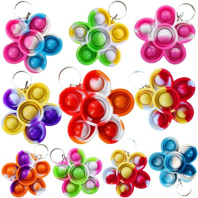 HOZKEAP 10 Packs Bulk Flowers Fidget Mini pop Keychain Rainbow Toy for Friend Birthday Party Favors Children Kids summer Students Small Prize Gift