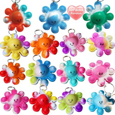 50 Packs Rainbow Mini Pop Octopus Fidget Keychain GiftSmall Christmas Party Fidgets Favors Bubble Anxiety Stress Reliever Stuents Prizes
