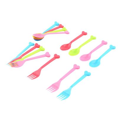 Ruilogod Plastic Household Tableware Dessert Food Dinner Spoon Fork Cutlery Set 16 in 1 Assorted Color (id: 47a 503 5f7 64f 479