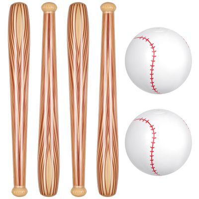 Lewtemi Set of 6 Beach Baseball Ball Inflatable Bat Include 2 Pcs 11 Inch Beach Baseball and 4 Pcs Inflates Bat Pool for Fun Birthday Party(Brown,11.02inch)