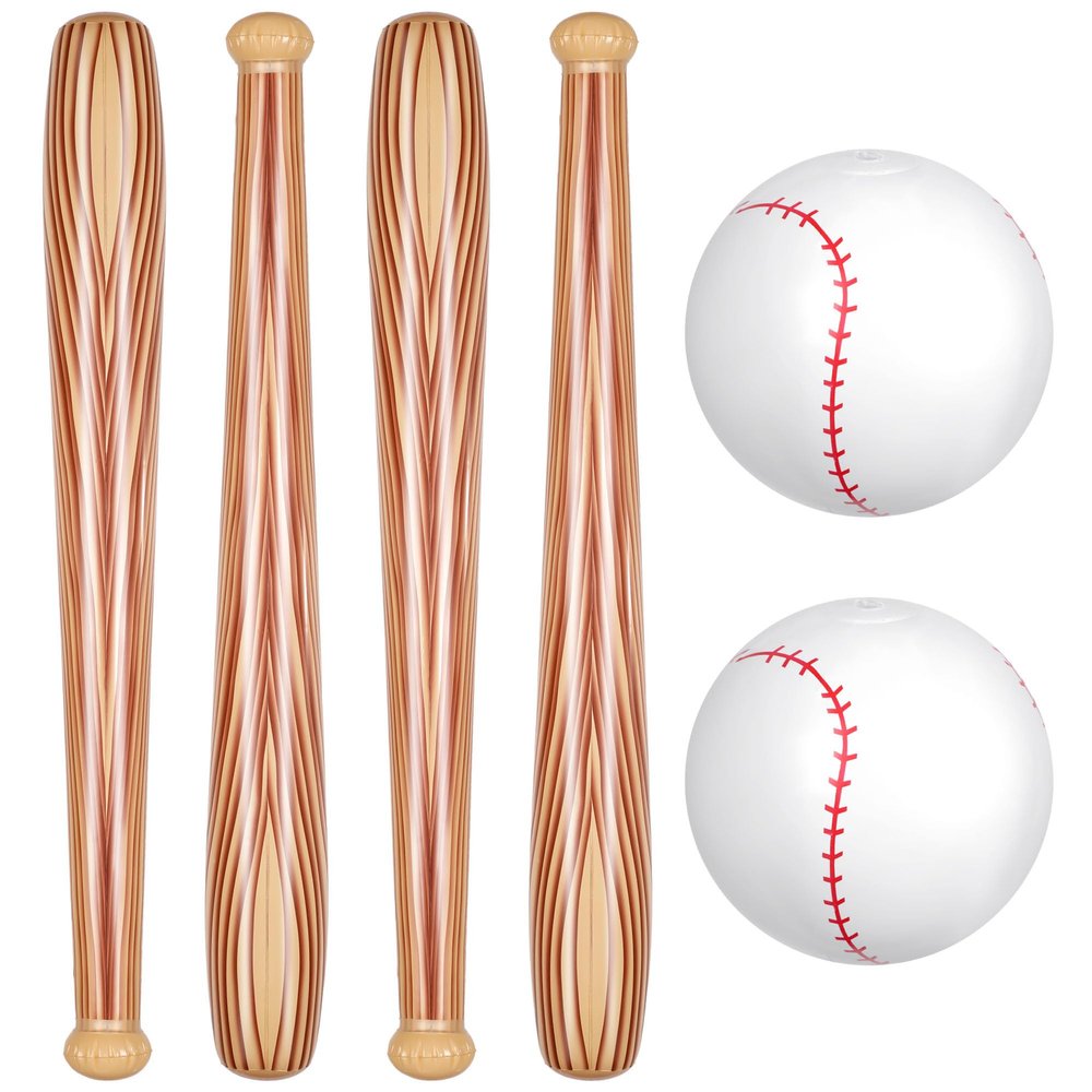 Lewtemi Set of 6 Beach Baseball Ball Inflatable Bat Include 2 Pcs 11 Inch Beach Baseball and 4 Pcs Inflates Bat Pool for Fun Birthday Party(Brown,11.02inch)