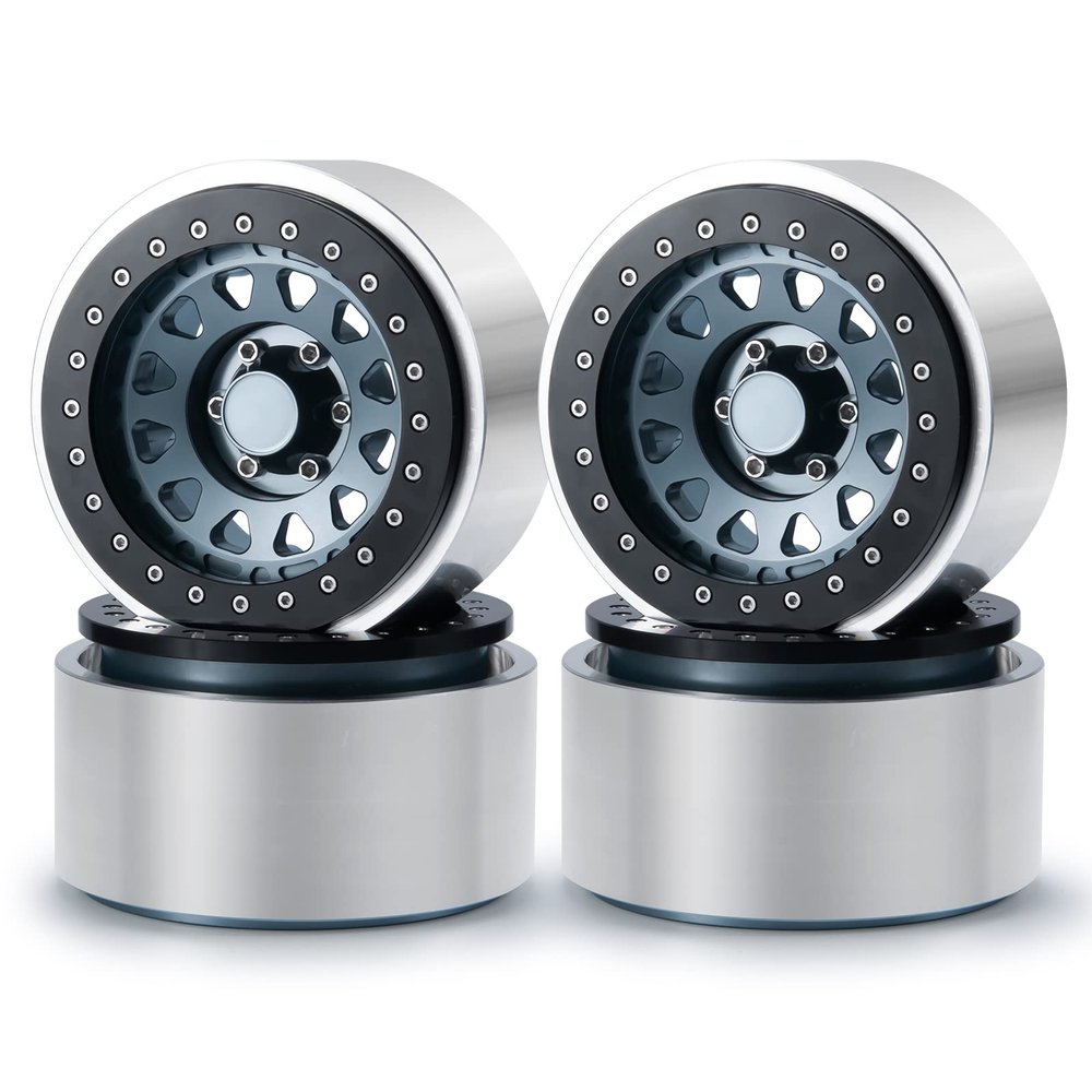 RC 2.9" Beadlock Wheel Rims CNC Aluminum Rim Hub for Axial SCX6 1/6 JLU AXI05000 4WD Rock Crawler 4pcs (Titanium & Siliver)