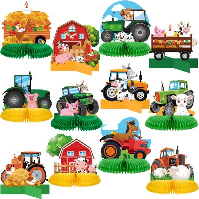 12 Pcs Tractor Party Decorations Farm Honeycomb Table Centerpiece Birthday Party Supplies Animal Table Decors for Cowboy Cowgirl Farmhouse Truck Decor Baby Shower