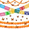 18 Pcs Day of The Dead Party Banners Day of The Dead Party Decorations Dia De Los Muertos Day of The Dead Decor with 24 Pcs Monarch Butterfly 3 Artificial Marigold Flowers Garland for Diwali Decor view 1