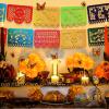 18 Pcs Day of The Dead Party Banners Day of The Dead Party Decorations Dia De Los Muertos Day of The Dead Decor with 24 Pcs Monarch Butterfly 3 Artificial Marigold Flowers Garland for Diwali Decor view 3