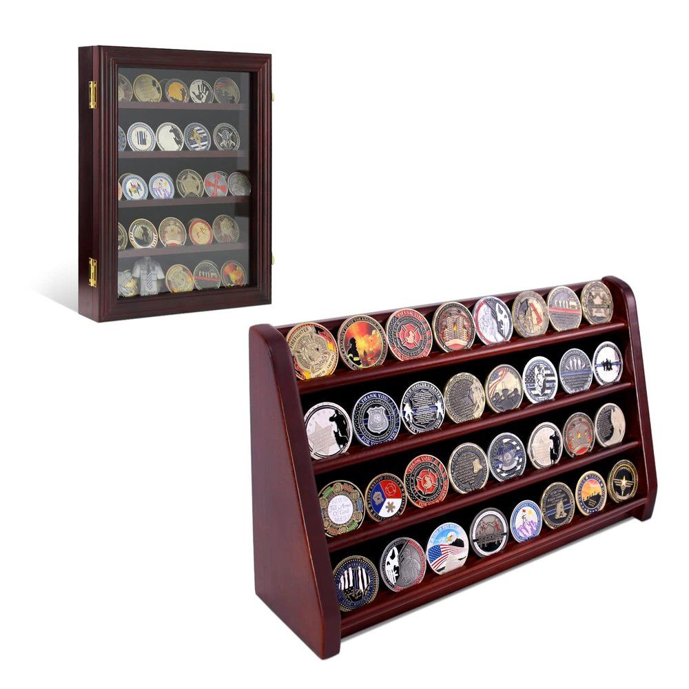5 Row Challenge Coin Display Case & 4 Row Challenge Coin Display Stand