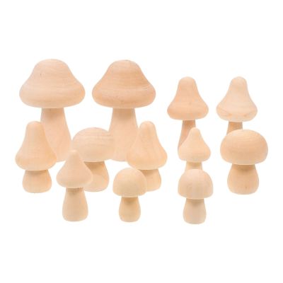 12pcs Unfinished Wooden Mushrooms for Crafts Natural Wood Decorative Ornaments for Boys and Girls for Painting and Classroom Projects Promote Creativity and Hand-Eye Coordination