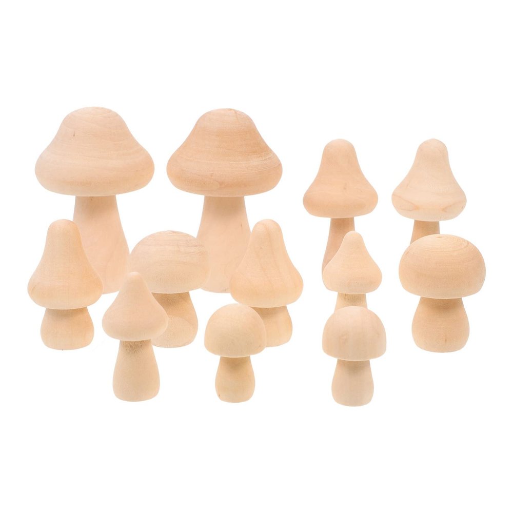 12pcs Unfinished Wooden Mushrooms for Crafts Natural Wood Decorative Ornaments for Boys and Girls for Painting and Classroom Projects Promote Creativity and Hand-Eye Coordination