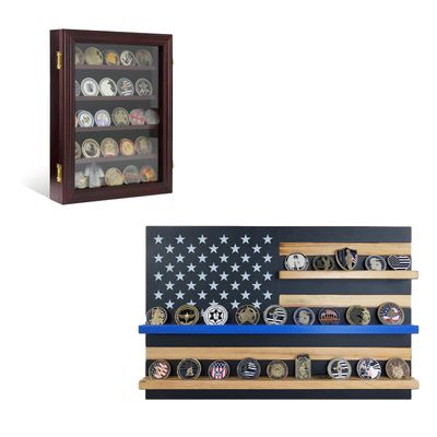 5 Row Challenge Coin Display Case & 3 Row Thin Blue LIne Challenge Coin Display