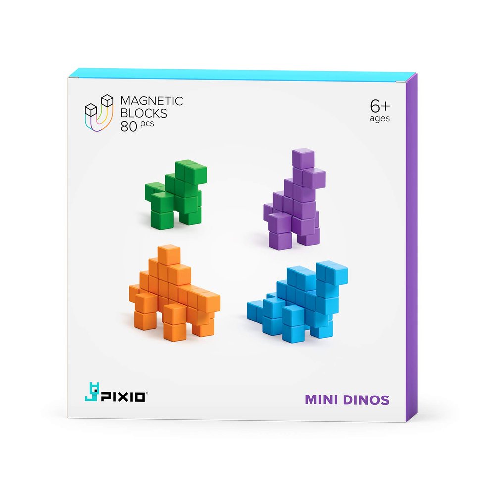 Bizak Pixio Mini Dinos, create your Jurassic park with its 80 magnetic cubes, combine your colors as you like, easy and fast, recommended for children from 6 years old