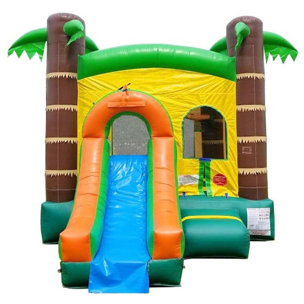 Crossover Inflatable Bounce House with Slide (Without Blower) 18 x 12 x 14.5 Foot Tropical Bounce House Combo Waterslide with Basketball Hoop, Water Misting System, Stakes and Storage Bag