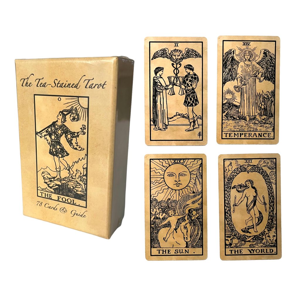 Vieux Monde Express The Tea-Stained Tarot & Guide | Classic Tarot Cards | Made in USA | Linen Finish | 78 Cards | Full Size | 4.75 by 2.75