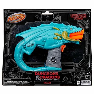 Nerf Dungeons & Dragons Rakor Blaster, 4 Elite 2.0 Darts, Kids Outdoor Games, D&D Blaster Toys for Ages 8 & Up