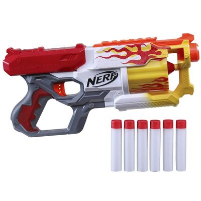 Nerf Mega CycloneShock Toy Blaster, Hotrod Color Style, 6-Dart Drum, 6 AccuStrike Mega Darts, Easy Priming (Amazon Exclusive)
