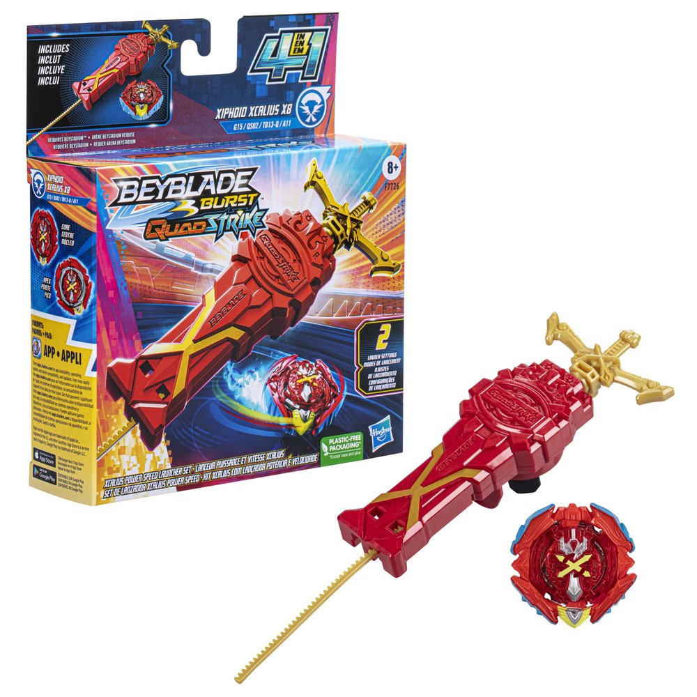 Beyblade Hasbro Burst QuadStrike Xcalius Power Speed Launcher Pack, Battle Game Set with Xcalius Power Speed Launcher and Right-Spin Battling Top Toy