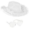 Funcredible White Cowboy Hat and Glasses  Fluffy Cowgirl Hat with Star and Feathers  Cowgirl Costume Accessories for Women view 1