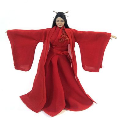 1/6 Scale Female Clothes, Chinese Ancient Dress Costume Red Han Clothing for 12inches Female Action Figure Body Doll (Red)