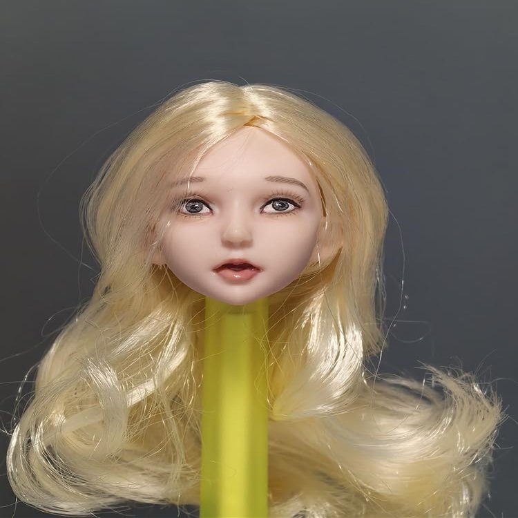 1/6 Scale Female Head Sculpt, Pale Skin Loli Girl Blonde Hair Head Carved for 12inches Action Figure Body Doll
