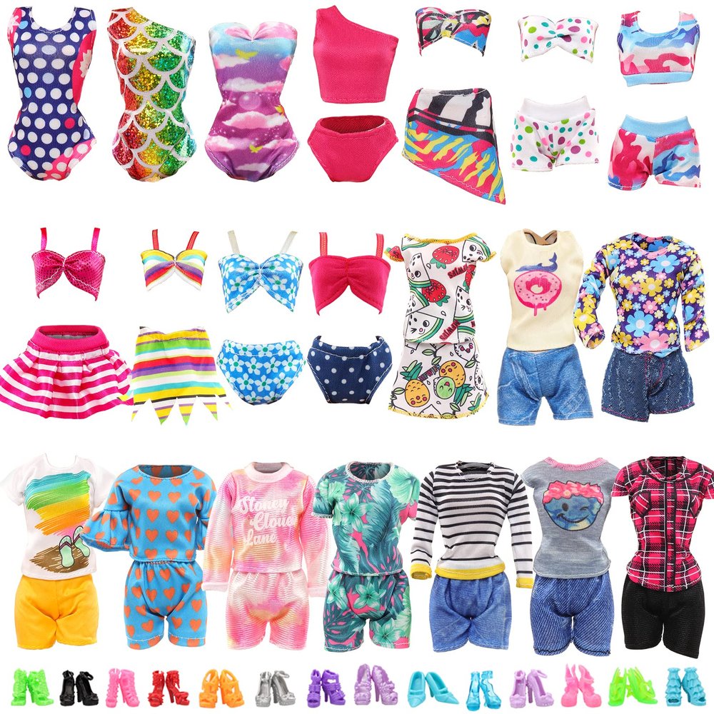 BARWA 20 Pcs Doll Clothes Including 10 Sets Bikini Swimsuits Outfit Tops and Pants with 10 Shoes for 11.5 inch Dolls
