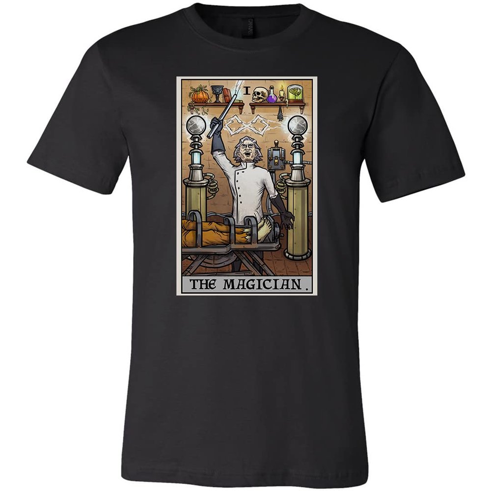 The Magician Tarot Card Shirt - Mad Scientist Dr Frankenstein - Terror Tarot Edition (as1, Alpha, 5X_l, Regular, Regular, Unisex_5XL) Black