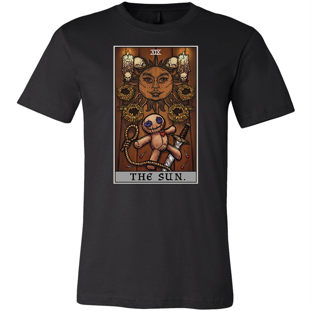 The Sun Tarot Card Shirt - Voodoo Doll & Witchcraft Altar - Terror Tarot Edition (as1, Alpha, 5X_l, Regular, Regular, Unisex_5XL) Black
