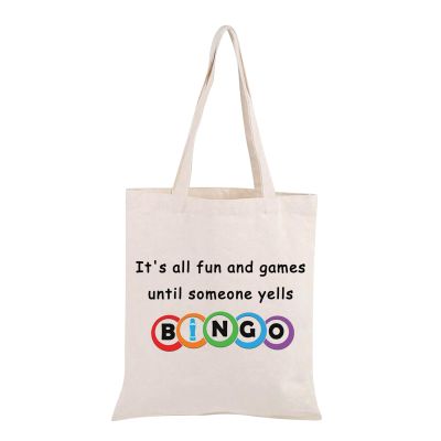 MNIGIU Bingo Lover Gambler Gift Bingo Makeup Bag It's All Fun And Games Until Someone Yells Bingo Cosmetic Bag Organizer Pouch Bingo Player Gift (yell bingo tote bag)