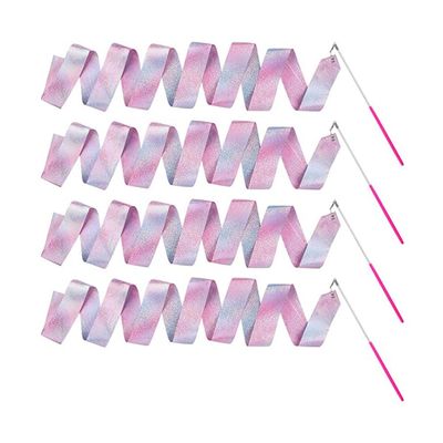 INOOMP 4pcs Sparkling Glitter Dance Ribbons for Boy Girl Gymnastics Streamers Handles for Dance Classes and Artistic Activities