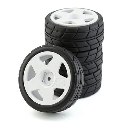 R.S 4PCS 65mm Rubber Tires Plastic Wheel Rim for 1/10 RC Rally Car HPI Tamiya Kyosho WRC Claw 43 Ken Block Fiesta XV01 TT02, White a